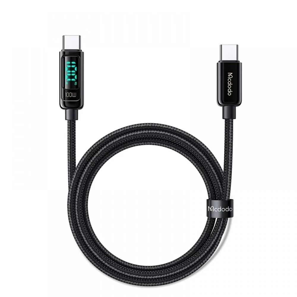 MCDODO CA-8820 100W TYPE-C TO TYPE-C PD DİJİTAL EKRANLI DATA-ŞARJ KABLOSU 5A 1.2M-SİYAH