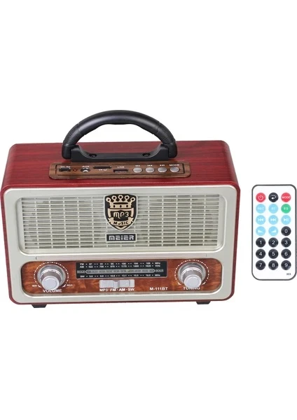 Meier M-111BT USB SD Destekli Kumandalı Şarjlı Bluetooth Nostaljik Radyo