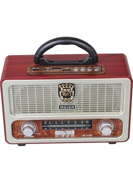 Meier M-111BT USB SD Destekli Kumandalı Şarjlı Bluetooth Nostaljik Radyo