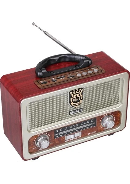 Meier M-111BT USB SD Destekli Kumandalı Şarjlı Bluetooth Nostaljik Radyo
