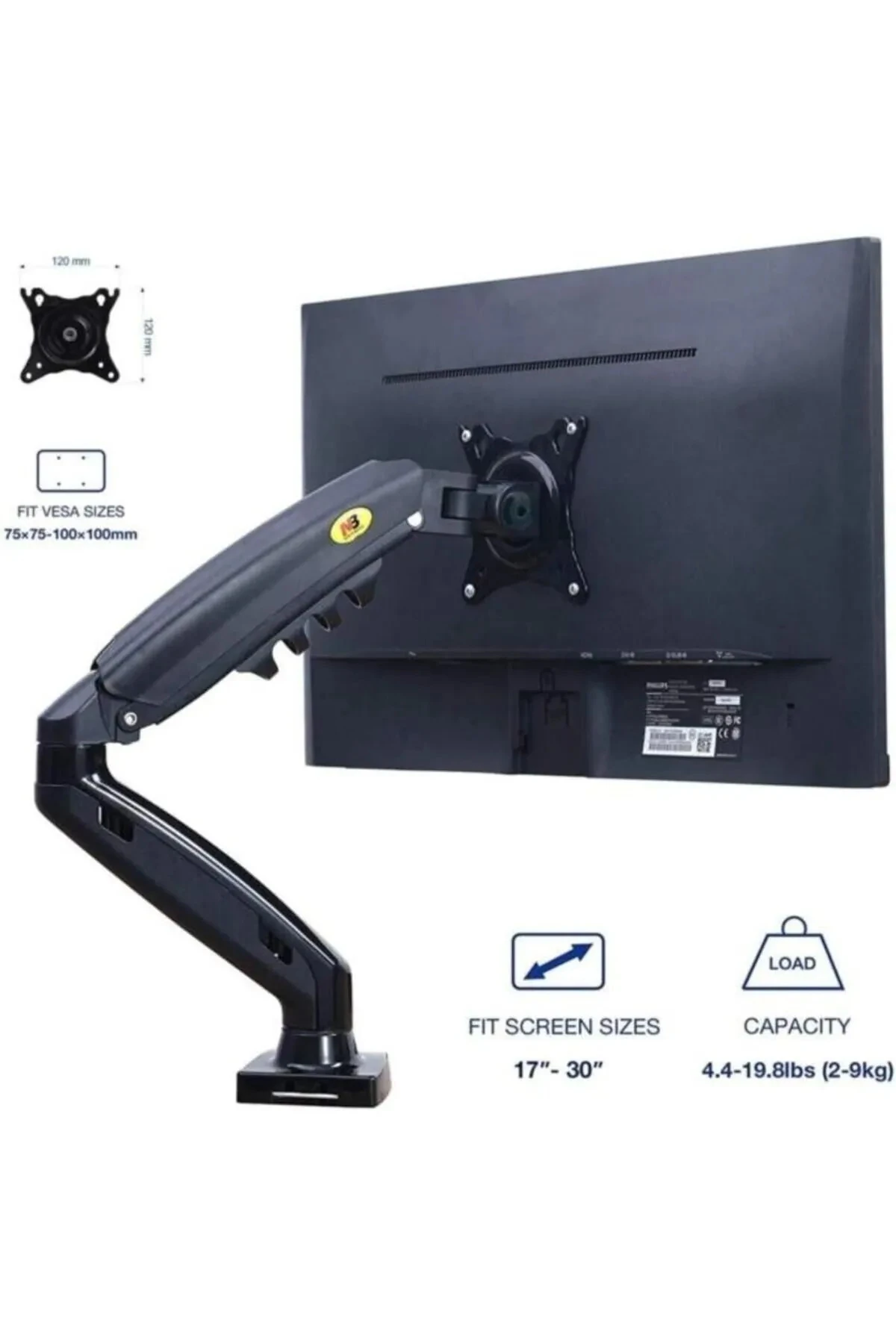 North Bayou F80-XB Siyah 17-30 inç Tek Kollu Amortisörlü Monitör Standı