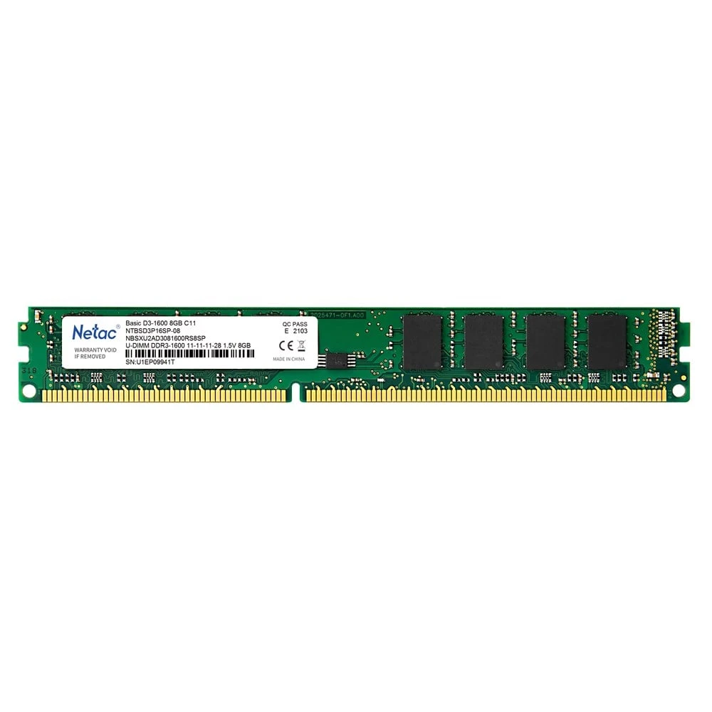 NETAC BASİC NTBSD3P16SP-08 8GB 1600MHZ CL11 DDR3 MASAÜSTÜ BİLGİSAYAR BELLEK