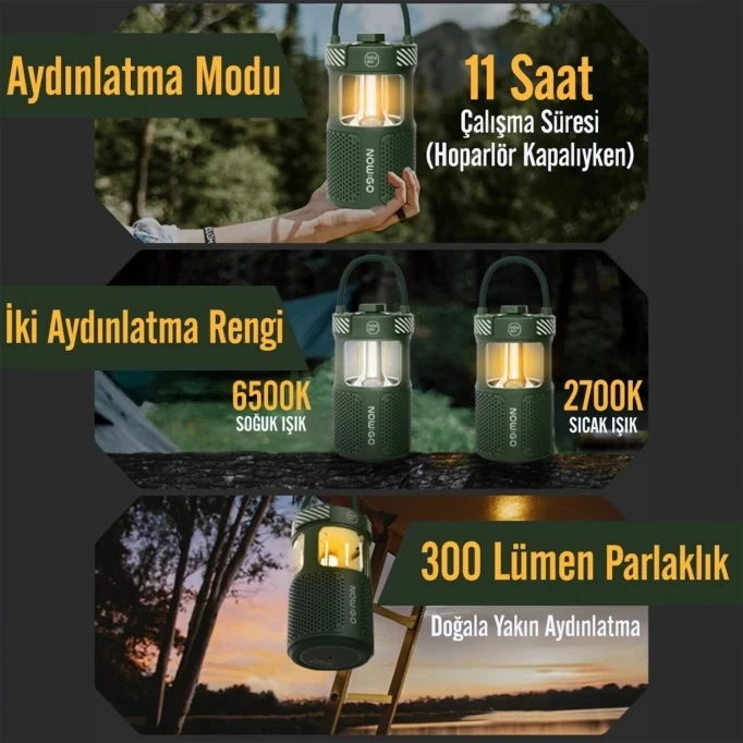 NOWGO F1 20W BLUETOOOTH HOPARLÖR TAŞINABİLİR POWERBANK KAMP FENERİ YEŞİL