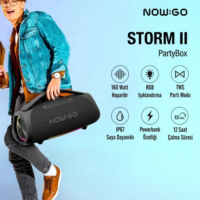 NOWGO STORM 2 160W RGB SUPER BASS TWS PARTY SPEAKER TAŞINABİLİR KABLOSUZ BLUETOOTH HOPARLÖR