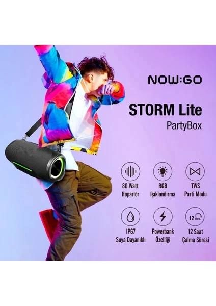 NOWGO STORM LİTE 80W RGB SUPER BASS TWS PARTY SPEAKER TAŞINABİLİR KABLOSUZ BLUETOOTH HOPARLÖR
