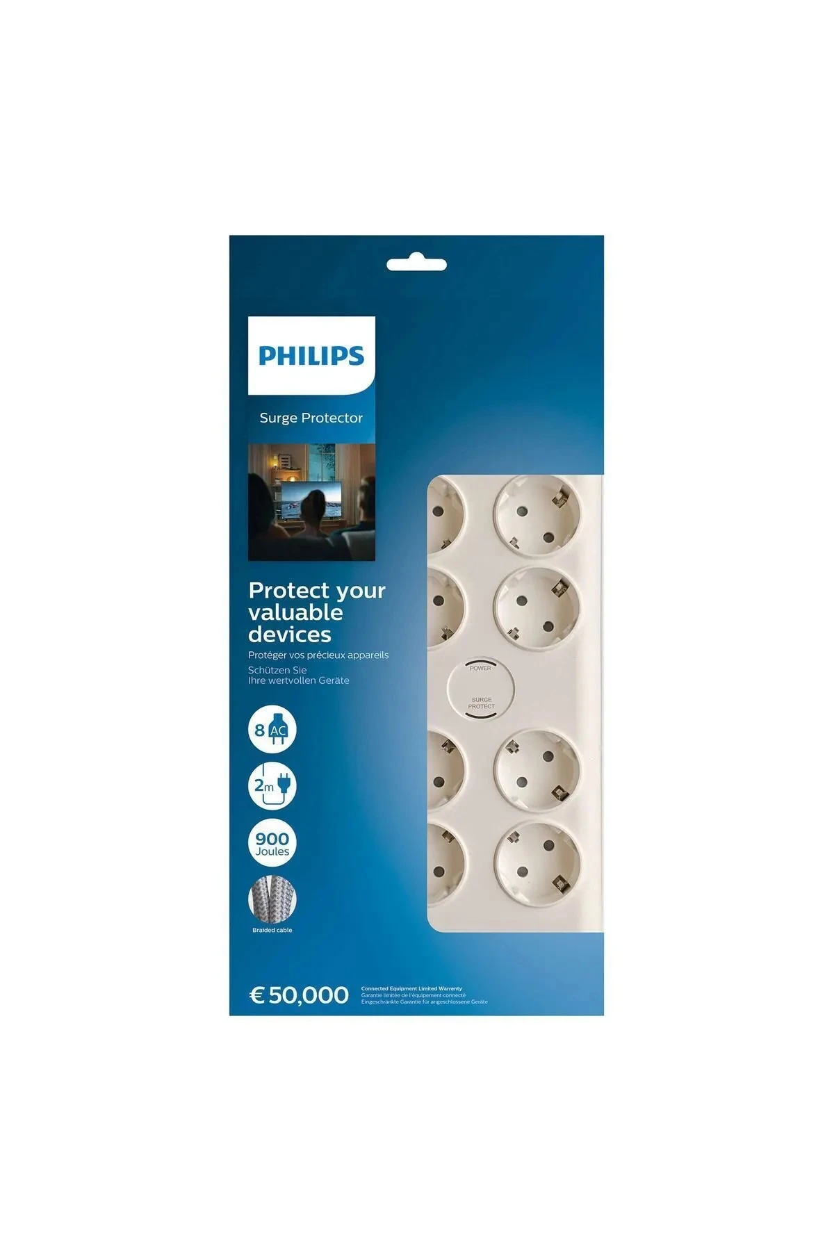 Philips SPN7080WA/62 900 Joule 8'li 2 m Akım Korumalı Priz