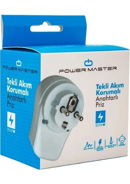 Powermaster 16816 Anahtarlı Tekli Akım Korumalı Priz