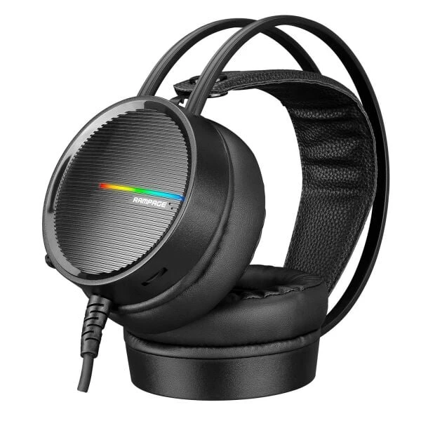 RAMPAGE RM-K3 CASHE PLUS USB 7.1 RAİNBOW LEDLİ ESNEK SAĞLAM SİYAH GAMİNG OYUNCU MİKROFONLU KULAKLIK