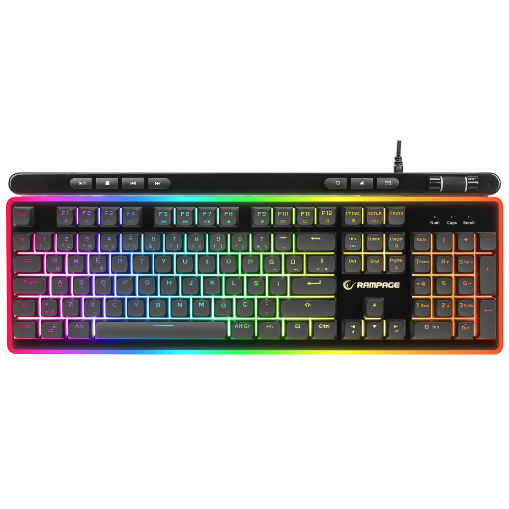 RAMPAGE SHINE K14 SİYAH USB RGB BACKLİGHT MEMBRANE GAMİNG OYUNCU KLAVYE