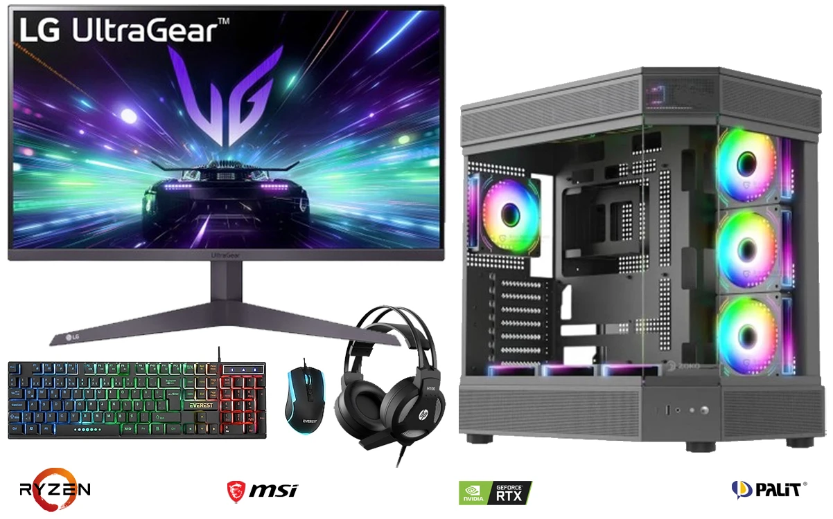 RYZEN 5 5600+16GB RAM+1TB SSD+RTX 4060+LG 27 INCH MONİTÖR+KLAVYE MOUSE+KULAKLIK FULL SET OYUNCU BİLGİSAYARI