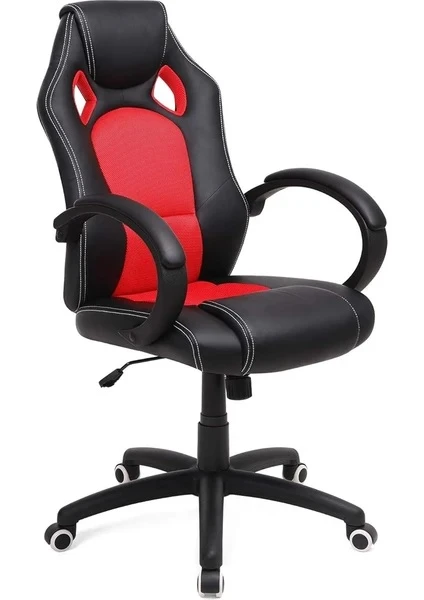 Songmics Yarış Sandalyesi, Ofis Sandalyesi, Oyun Sandalyesi, Yönetici Koltuğu, Döner Sandalye, Poliüretan, Siyah-Kırmızı, Obg56B