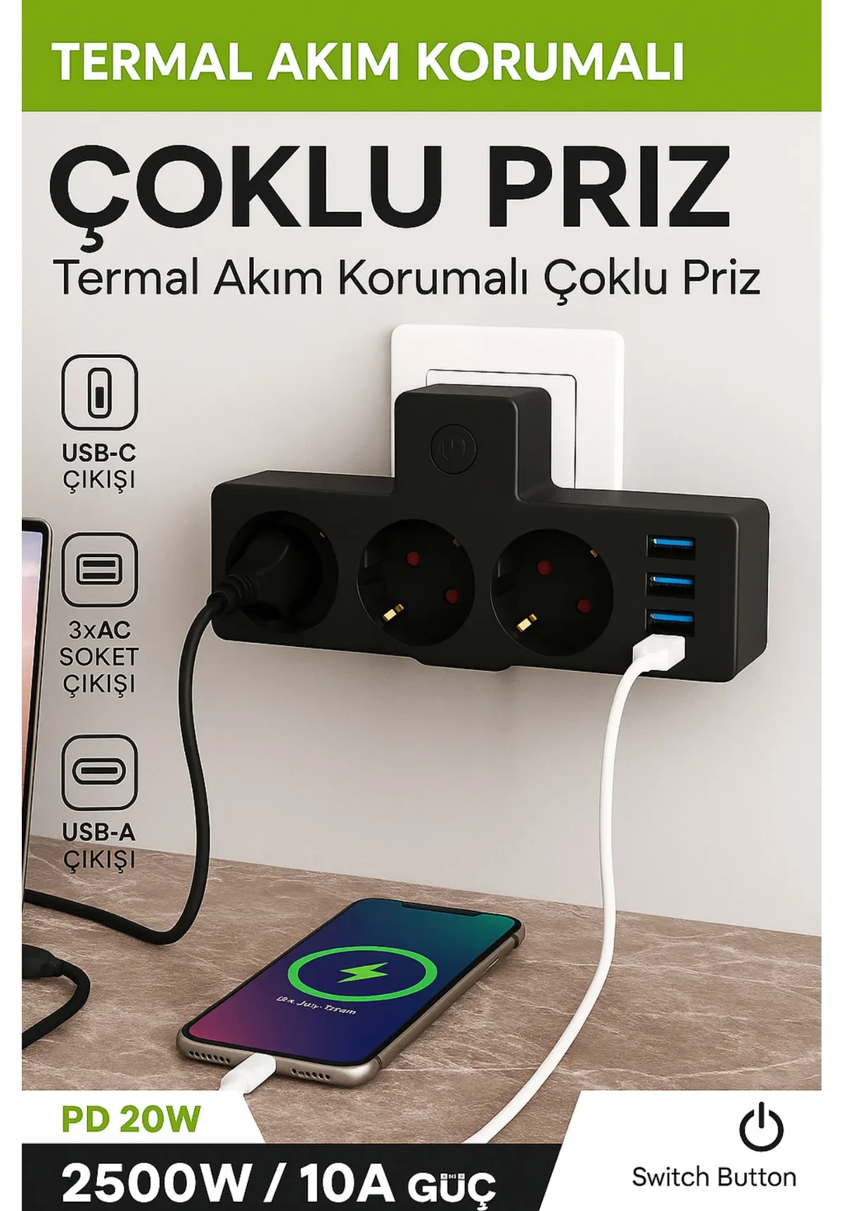 Strip Power Termal Akım Korumalı Çoklu Priz - Ftr-12