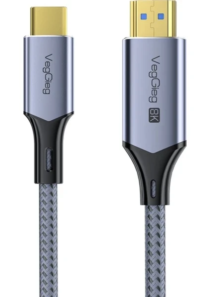 Veggieg USB-C to HDMI Kablo 8K@60Hz 4K@240Hz 48Gbps HDR 3D Destekli Örgülü Görüntü Aktarım Kablosu 2 Metre