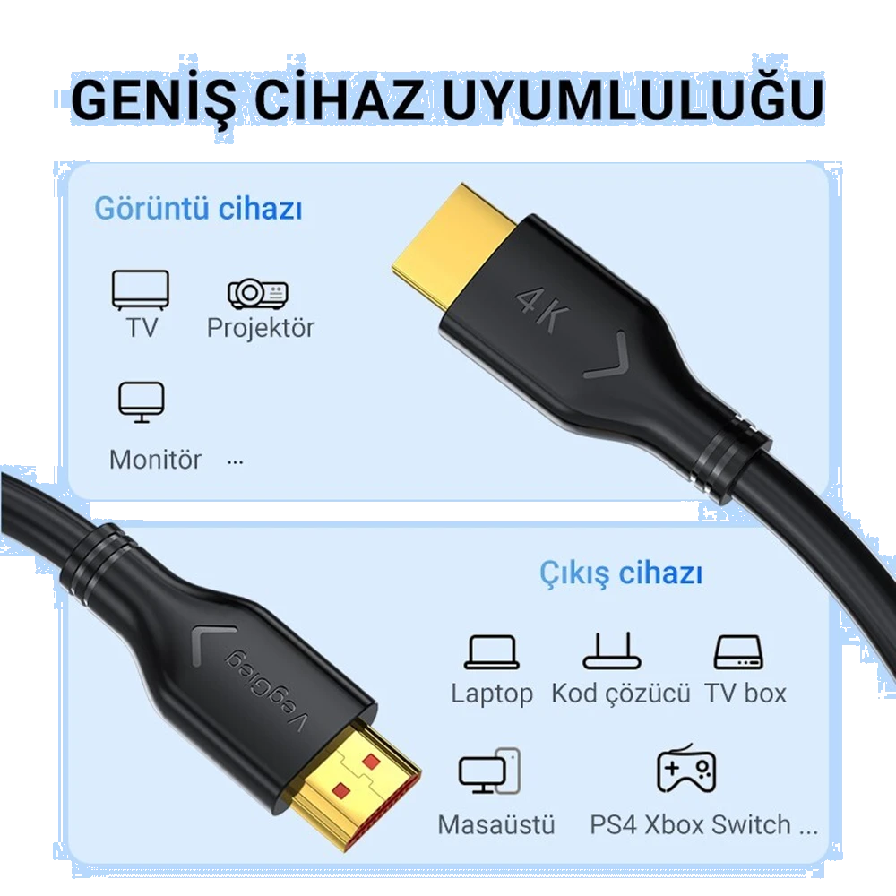 Veggieg V-H110 18Gbps HDR 4K 60Hz 3D Destekli HDMI 2.0 Kablo 10 Metre