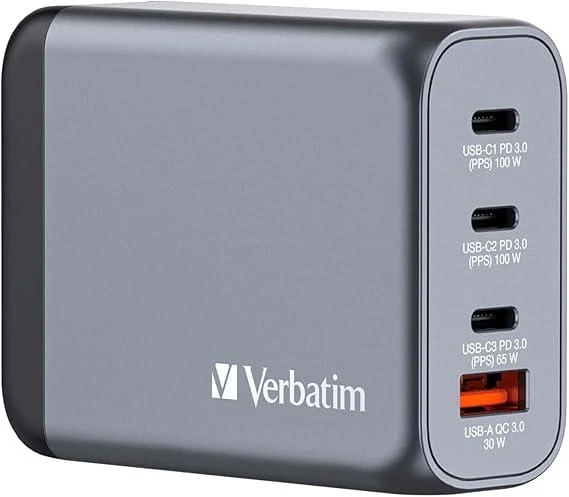 VERBATİM GAN 100W DUVAR ŞARJ CİHAZI 3XUSB C/USB A ADAPTÖRÜ
