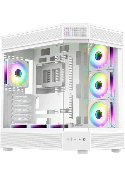 Zoko Tank 7x12 CM Kumandalı ARGB Fan Temper Camlı Oyuncu Bilgisayar Kasası Beyaz
