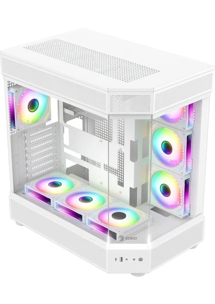 Zoko Tank 7x12 CM Kumandalı ARGB Fan Temper Camlı Oyuncu Bilgisayar Kasası Beyaz
