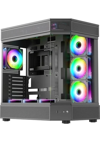 Zoko Tank 7x12 CM Kumandalı ARGB Fan Temper Camlı Oyuncu Bilgisayar Kasası Siyah
