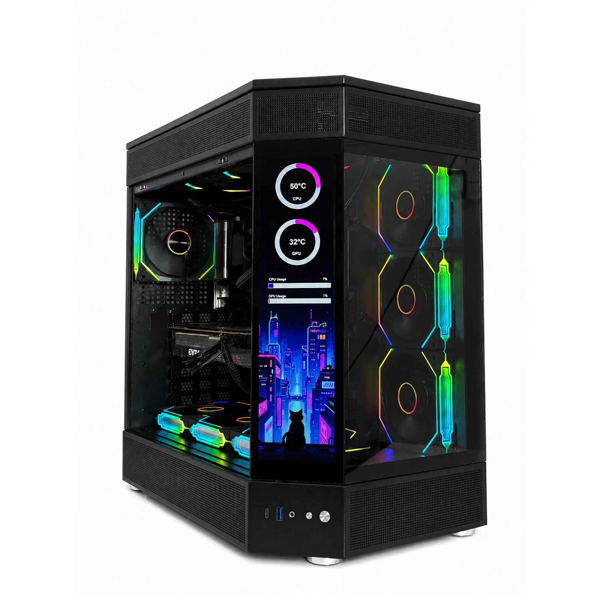 Zoko Tank Special Edition Siyah 12.6″ Özelleştirilebilir Ekranlı 7×12 cm ARGB Fanlı ATX Gaming Akvaryum Kasa