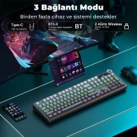 Aula F108 Pro Ekranlı Mekanik Klavye Zephyr Switch RGB Hot Swap 8000mAh Makrolu Oyuncu Klavyesi Gri