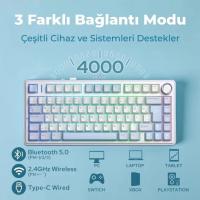 Aula F75 Mekanik RGB TKL Hot Swap GrayWood V4 Switch Kablosuz Makrolu Türkçe Q Klavye Buz Mavisi