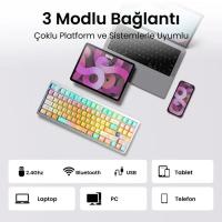 Aula F87 PRO V2 Mekanik RGB TKL Meteor Ice Cream Switch Kablosuz Makrolu Hot Swap Klavye Orange Juice