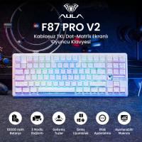 Aula F87 PRO V2 Mekanik RGB TKL Star Vector Switch Kablosuz Makrolu Hot Swap Klavye Desenli Beyaz