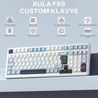 Aula F99 Mekanik RGB Hot Swap GrayWood V4 Switch 3 Modlu Kablosuz Makrolu Türkçe Q Klavye Lacivert