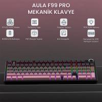 Aula F99 Pro 3 Modlu RGB Hot Swap Mekanik Reaper Switch Kablosuz Makrolu Gaming Klavye Gradyan Pembe