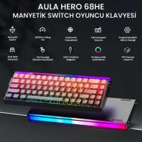 Aula Hero 68 HE Manyetik Klavye Rapid Trigger Dragon King Switch 8000Hz RGB Neon TKL Hot Swap Oyuncu Klavyesi Kırmızı
