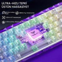 Aula Hero 68 He Manyetik Klavye Rapid Trigger Silver Switch 8000Hz RGB Neon TKL Hot Swap Oyuncu Klavyesi Şeffaf