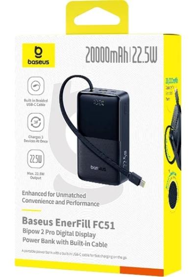 Baseus EnerFill FC51 Bipow2 Pro Siyah 20000 mAh Hızlı Şarj Powerbank