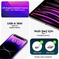 Bix ZH-2U41T 25W USB Type-C PD Çift Portlu Hızlı Şarj Cihazı Siyah