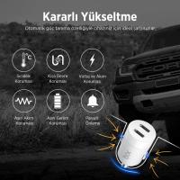 BXCC65C 65W Çift Portlu Type-C Araç Şarj Aleti iPhone &amp; Android &amp; Notebook Mini Araç içi Şarj Cihazı Beyaz