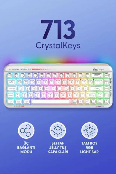 Daxi 713 CrystalKeys Dinamik RGB Oyuncu Klavyesi - Beyaz