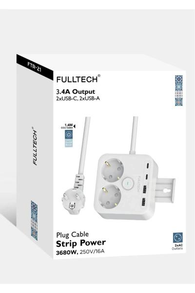 Fulltech Termal Akım Korumalı 2 Li Priz 2X Type C 2X Usb 3680 W Ftr-21