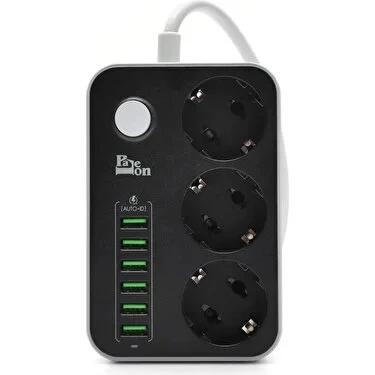 PALEON 5V 3.4A 6 USB BAĞLANTI NOKTASI 3'LÜ UZATMA AKIM KORUMALI PRİZ
