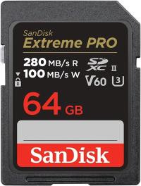 SANDISK EXTREME PRO SDXC UHS-II HAFIZA KARTI V60 64 GB (280 MB/S, 6K, 4K UHD, U3, C10, RESCUE PRO DELUXE